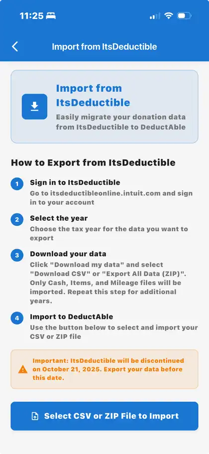 Import ItsDeductible Data